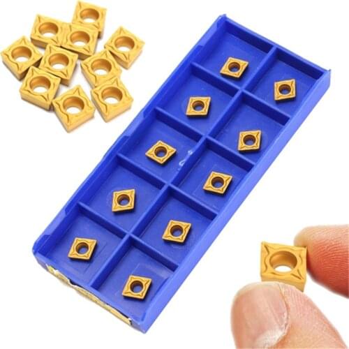 10Pcs CCMT060204-HM YBC251 Carbide Insert With Box Titanium Coated CNC Carbide Blades LatheTurning Tool for Steel Semi Finishing
