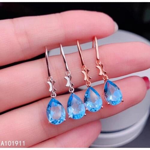 KJJEAXCMY fine jewelry 925 sterling silver inlaid natural blue Topaz classic female exquisite earrings support detection trendy
