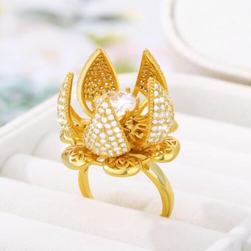 Creative Beautiful Flower Bud Ring Adjustable Switch Zircon Rings Charm Fashion Jewelry Ring for Women Anniversary Party