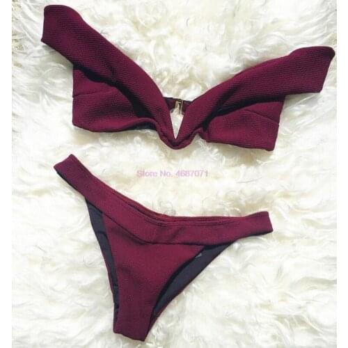 By dhl 50pcs Sexy V Plunge Women Bikini Sets Summer Off The Shoulder Swimsuit Bathing Suits Swimwear Brazilian Biquini Maillot