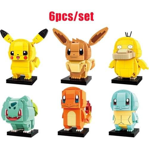 Cartoon BrickHeadz Pokemon Pikachu Elf Ball Pocket Monsters Building Blocks Bricks Set Classic Anime Movie Dolls Model Kids Toys