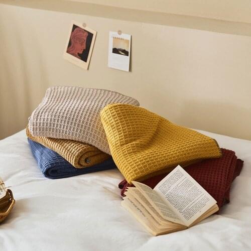 Korean Pure Cotton Solid Color Waffle Sofa Bed Towel Blanket for Travel Office Air Condition Bedding Coverlet Soft Blanket