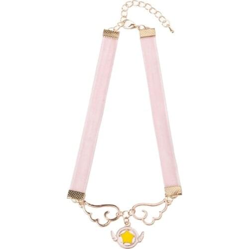 Cosplay Pendant Necklace Enamel Wing Star Heart Card Captor Sakura Velvet Choker LXAD