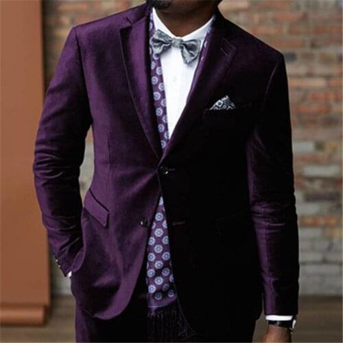 Top Selling Purple Velvet Terno Prom Men Suit Wedding Custome Homme Latest Design Tuxedos Blazer 2pieces Jacket+Pant+Tie