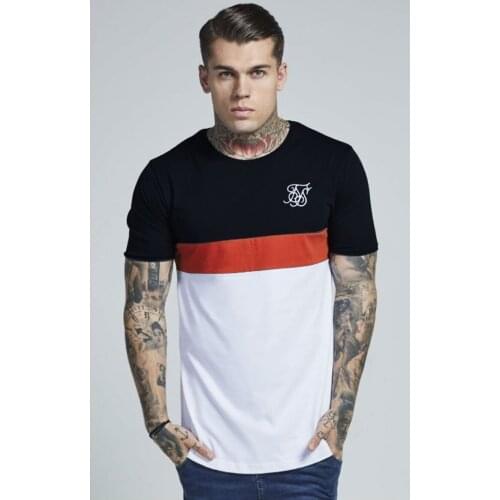 Men Fashion Summer ss Sik Silk Kanye West Sik Silk Men Casual Hip Hop Irregular Curved Hem Short Sleeved Splicing T Shirt