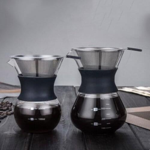 400ml Hand Brewed Glass Coffee Pot Set Stainless Steel Filter Espresso Drip Coffee Pot Reusable Household Tea Maker Filter Cup