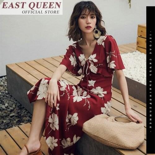 2018 Summer New Thailand Tourism Temperament Print Ins Ultra-fire Dress Ladies Fashionable Beach Dress FF136 S