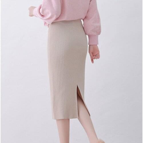 Autumn Winter Women Bodycon Skirt 2021 new Women Stretchable Split Skirt Mid Calf Slim Pencil Skirts For Women Female Knit Skirt