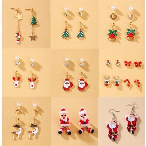 2020 Christmas Santa Claus Earrings Red Christmas Earrings Set For Women Winter Festival Female Fashion Party Jewelry Gifts