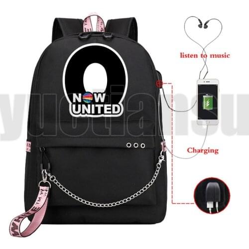 Now United USB Backpack School Bag UN Team Rucksack Women Backbag Travel Daypacks Chain Leisure Backpack Now United-Better Album