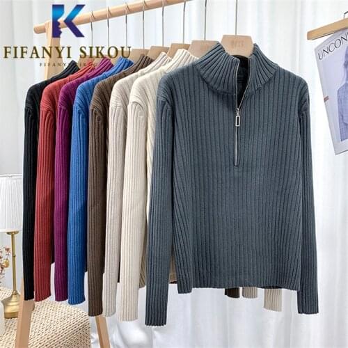 High Quality Knitted Sweater Women Autumn Winter Thick Warm Turtleneck Long Sleeve Pullover Female Fashion Zipper Loose Sweaters