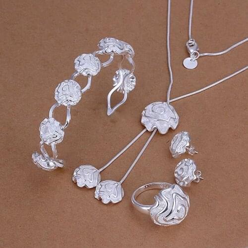 S246 Wholesale, free shipping jewelry set, fashion jewelry set Rose Ring Stud Earrings Bangle Necklace Jewelry Set