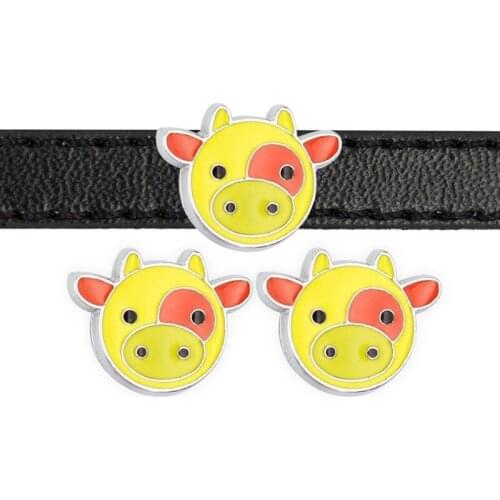 8mm Hole Yellow Cow Slide Charms Slide Beads DIY Accessories Handmade Jewelry For Bracelets Key Chains Pet Collar