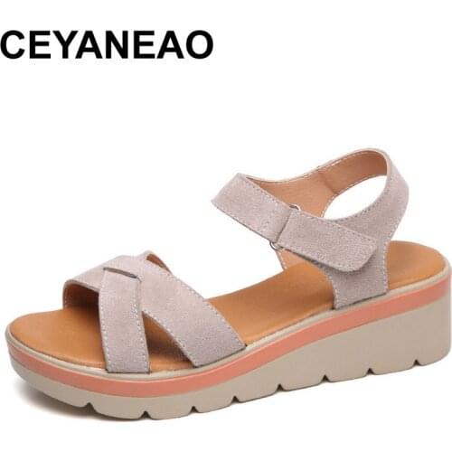 CEYANEAOWomens Sandals Summer Suede Leather Wedge Sandals Womens Platform Shoes Womens Ankle Sandals Platforms Beach Sandals