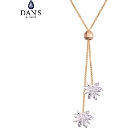 DANS Element AAA Zirconia Micro Inlays Fashion Flower Tassel Pendant 2 Color Necklace For Women Valentines Gift 131093