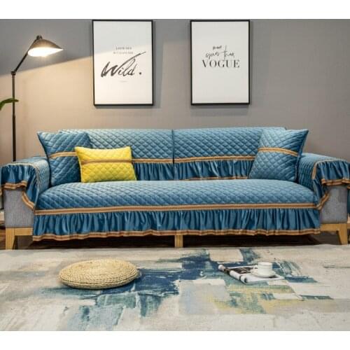 Winter Thicken Velvet Quilted Sofa Cover Ruffle Sofa Skirt Anti-slip Couch Covers Sectional Sofa Towel Universal Car Sear Cover