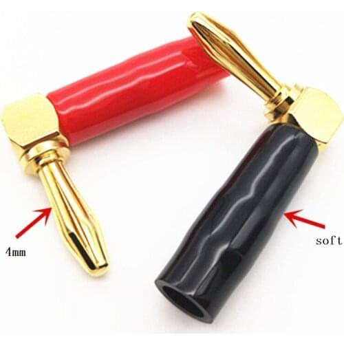 50pcs/25Pairs Right Angle Golden Plated Musical Speaker Cable Banana Plug Connector 4mm