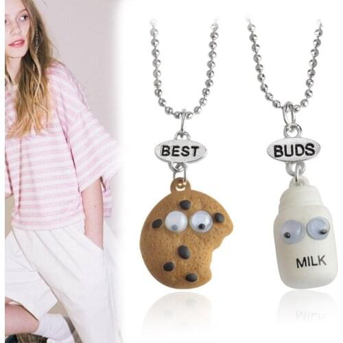 2Pcs/set Cookie Milk Shaped Necklace Cute Cartoon BEST BUDS Necklace for Women Girls Boys Couple Friendship Necklace A66