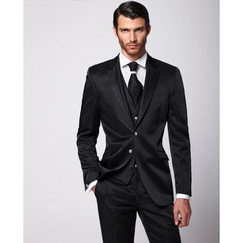 2018 New Design Groom Tuxedos Black Wedding Party Suit Groomsman Suit man suit slim fit pants jacket Jacket+Pants+Tie+Vest