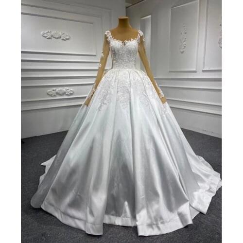 2021 Turkish Beaded Crystal Satin Wedding Dresses Dubai Arabic Long Sleeve Bridal Gowns Bride Dress Middle East Wedding Gown