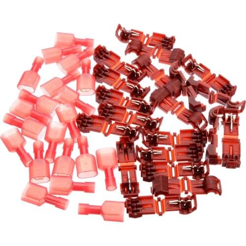 40pcs Red Wire Cable Connectors T-Taps & Male Insulated Quick Splice Lock Wire Terminals Connectors Set 22-18AWG 0.5-1.5mm2