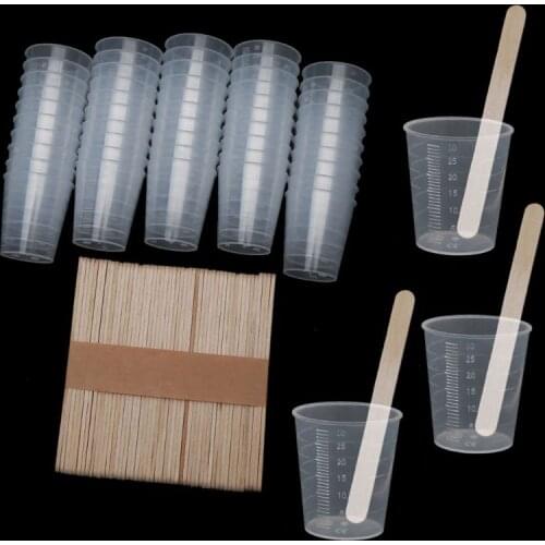 50Pcs 30ml Plastic Graduated Cups Clear Scale Cups with 50 Pcs Wooden Stirring Sticks for Mixing Paint Epoxy Resin Tools