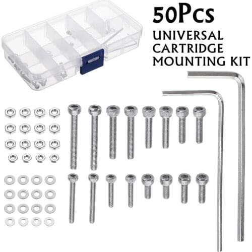 50pcs/set M2.5 Universal Turntable Headshell Cartridge Mounting Kit Stainless Steel Bolts Screws Nuts Set with Case