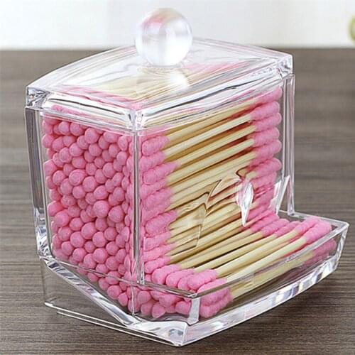 Acrylic Cotton Swabs Storage Holder Box Makeup Organizer Cosmetic Bathroom Bedroom Clear Plastic Box With Lid Dust-proof