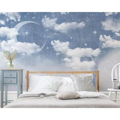 Beibehang Hand-painted big tree star moon elk wallpaper bedroom bedside background wall living room TV background 3d wallpaper