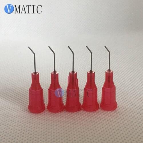 Free Shipping 100Pcs 25G Red 0.5'' Tube Length 45 Degree Bent China Glue Dispensing Syringe Needle Tip 1/2 Inch