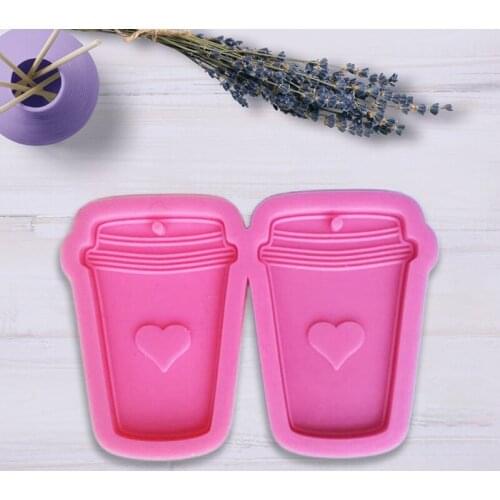 Shiny Glossy Coffee Cup Keychain Epoxy Resin Mold Keyring Casting Silicone Mould