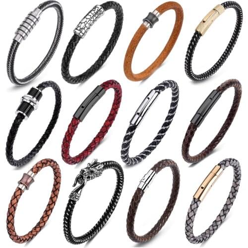 Unisex Men Multicolor Leather Cuff Bracelet Trendy Charm Collocation Bangle For Women 40 Styles Optional Jewelry