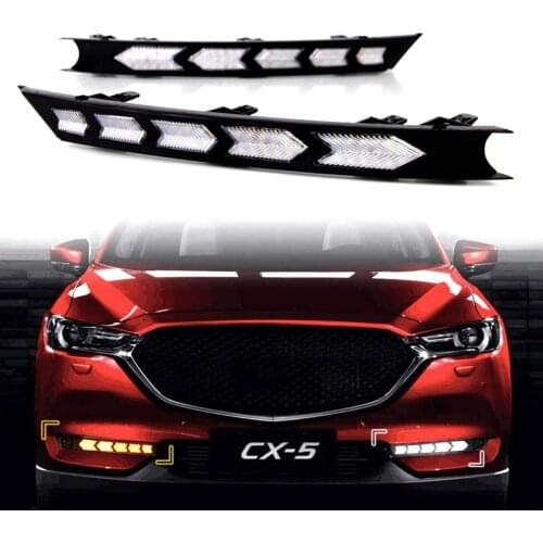 DHBH-White/Amber Dynamic LED Daytime Running Lights, for Mazda CX-5 CX5 2017 2018 2019 2020 2021 Turn Signal Lamp Fog Lights