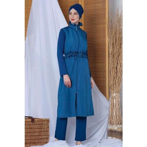 Womens Long Sleeve Collar Frilly Spanish Trotting Hijab Swimwear 20147 Oil