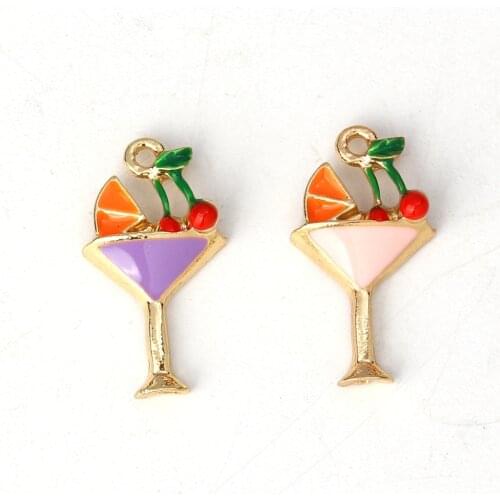 DoreenBeads Zinc Based Alloy Charms Pendant Wine Glass Gold Multicolor Cherry Enamel DIY Findings 19mm x 11mm( 3/8"), 10 PCs