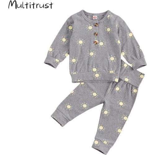 Newborn Baby Girls Boy Clothes Set Infant Little Sun Full Print Long Sleeve O neck T-Shirt + Pants Casual Outfits Autumn Winter
