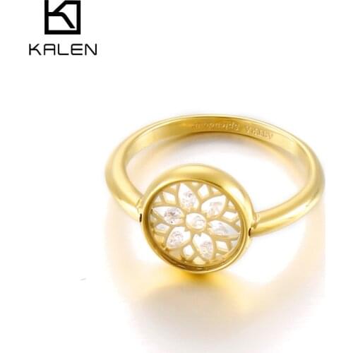 KALEN Trend Rings for Women Girls New Vintage & Flower Bague Finger-Ring Stainless Steel Zircon Rings Jewelry BBF Gift