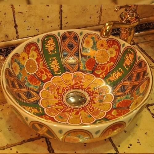 Europe Vintage Style Lavobo Ceramic Washing Basin Counter top Bathroom Sink hand painted sink