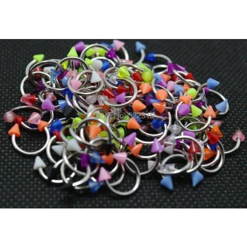 Cbr circurlar ring horseshoe mix colors 100pcs body piercing jewelry stainless steel septum acrylic 3mm cone spike wholesale