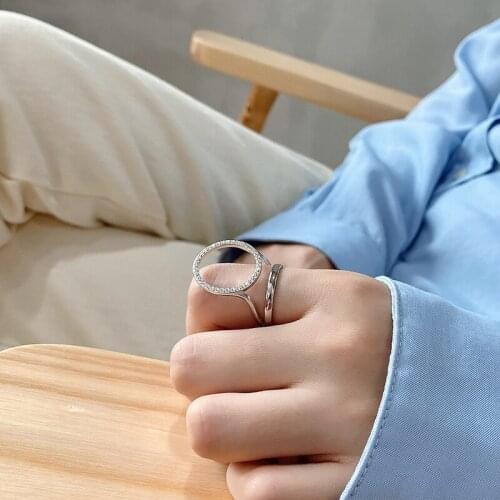 Kinel Fine Jewelry 925 Sterling Silver Ring For Women Internet Celebrity Minimalist Geometric Circle CZ Zircon Hot Ring