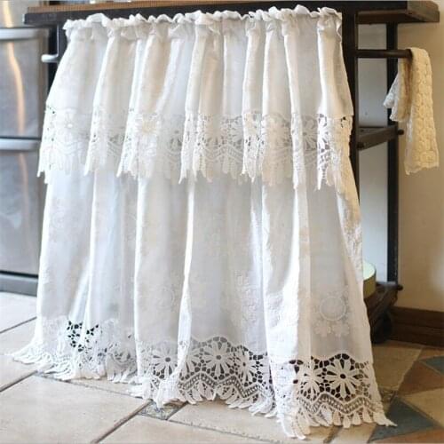 Nordic Country Lace Half-curtain Pure White Cotton Coffee Curtain Openwork Embroidery Short Curtain for Kitchen Cabinet Door