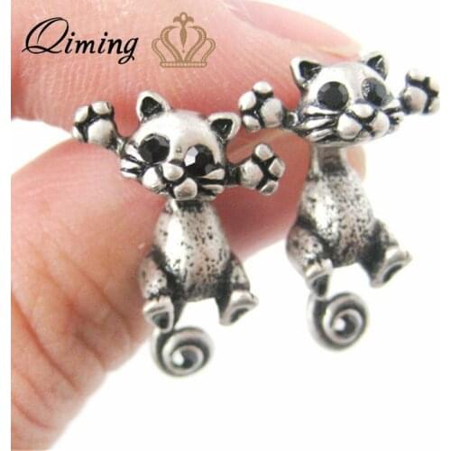 QIMING fashion Kitty Cat Earrings Female Lovely Girls Baby Children Jewelry Gifts For Kids Animal Stud Earrings For Women