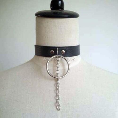 Trendy Women Girl Punk Gothic %100 Handcrafted Chain Link BDSM Choker Big O Round Leather Collar Necklace