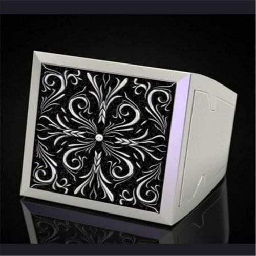 Vintage pattern rings men holloway urn coffin Cubicle Memorial Coffin ring Male Domed hip-hop punk style Viking Combination ring