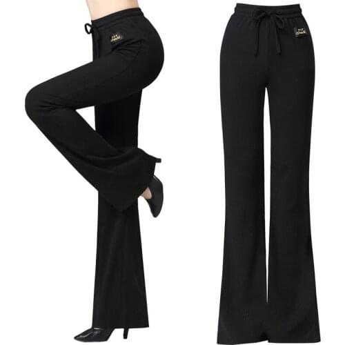 2020 New Latin dance pants womens high waist dance Trousers long ballroom bell-bottomed practice pants