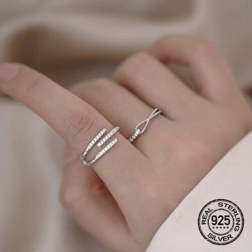 Opening Adjustable Knotted Cross Rings S925 Silver For Women Zircon Korea Fashion New Trendy Hot Sale Female Jewelry Girl INEFFA