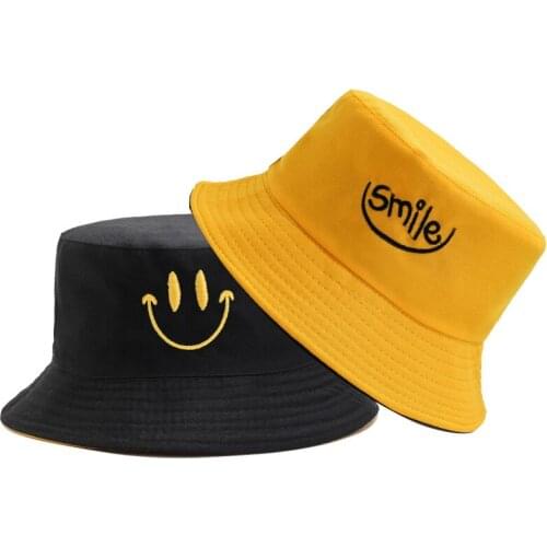 Double-side Unisex Bucket Hats Men Women Cotton Panama Sun Hats Outdoor Fishing Hats Sunscreen Cartoon Embroidered Fisherman Hat