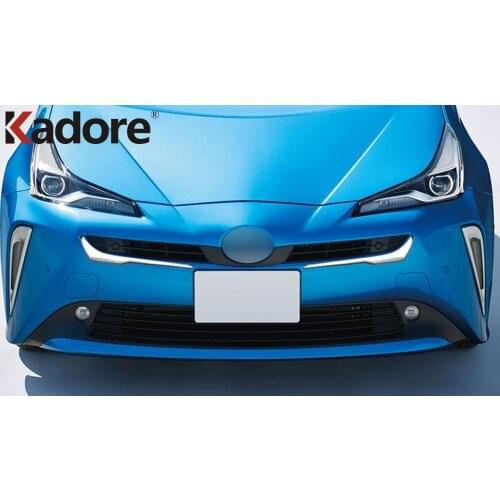 Front Grille Grills Cover Trim For Toyota Prius Hatchback 2019 2020 ABS Chrome Head Bumper Strip Sticker Car Styling Accessories