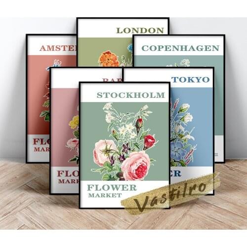 Stockholm Tokyo Paris Copenhagen London Amsterdam Flower Market Poster, Nordic Plant Wall Art, Capital City Flower Market Prints