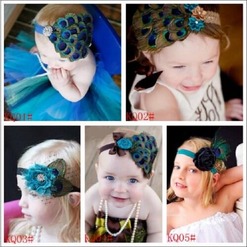 Peacock Feather Girls Hairbands Baby Headbands Barrettes Children Elastic Hair Bands Combs Ribbons Sticks Tiaras 60 colors